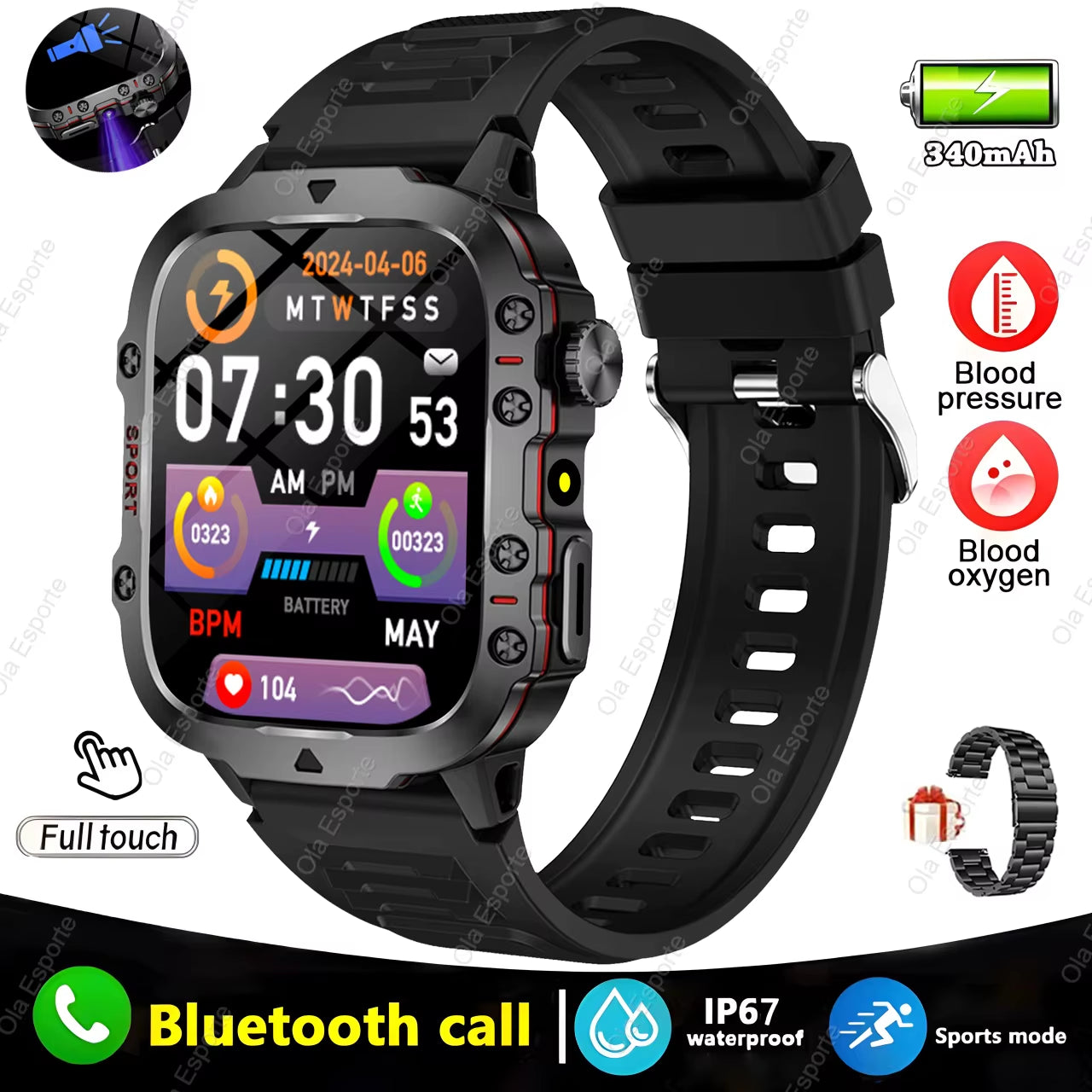 2025 New Men's Smartwatch - IP68 Waterproof Fitness Tracker with Bluetooth Call & Flashlight for Android & iOS