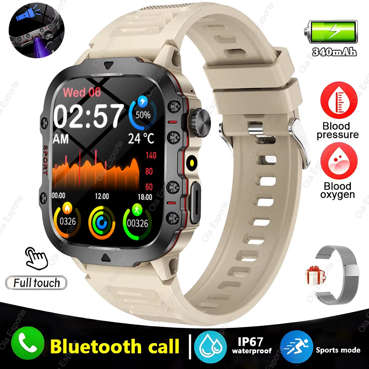 2025 New Men's Smartwatch - IP68 Waterproof Fitness Tracker with Bluetooth Call & Flashlight for Android & iOS
