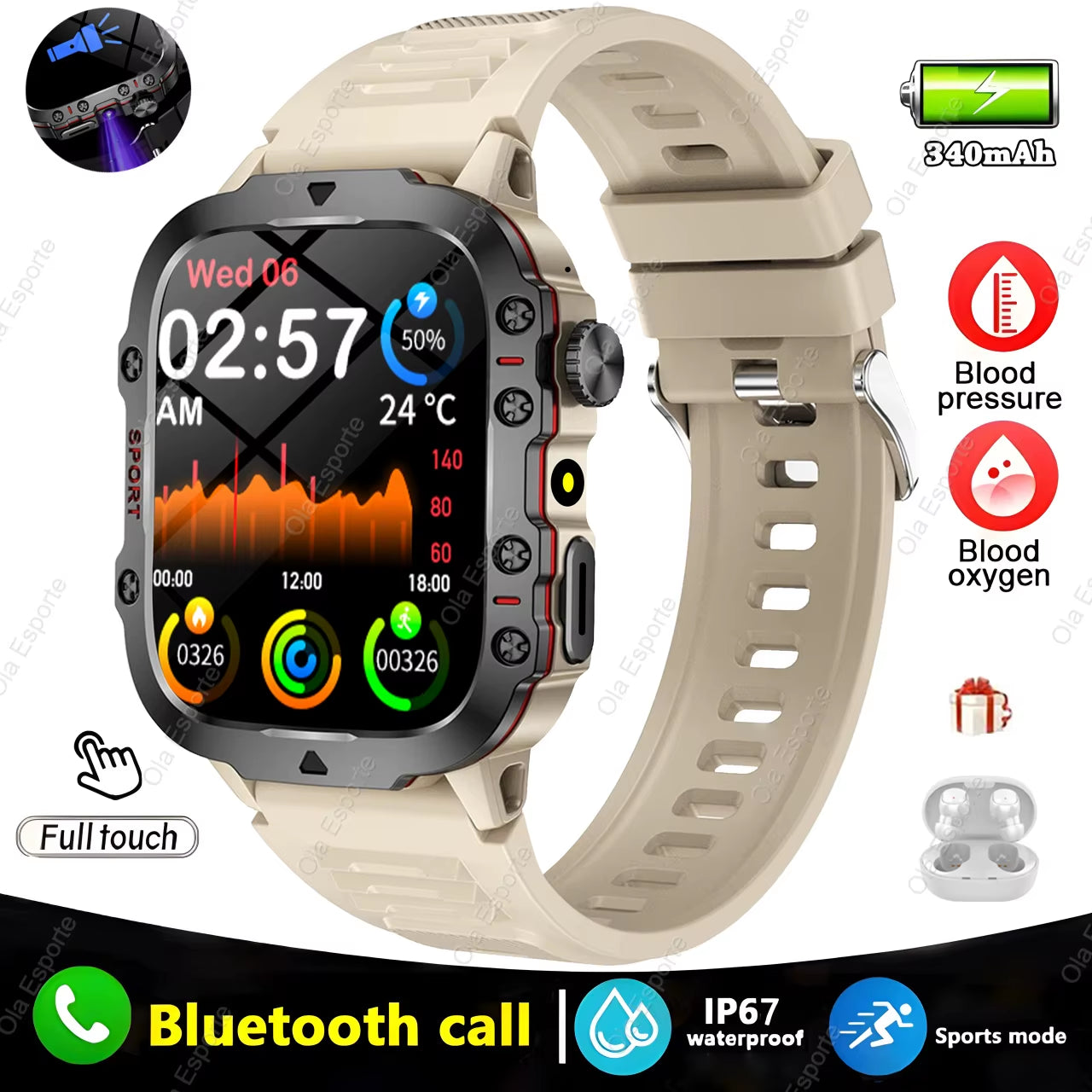 2025 New Men's Smartwatch - IP68 Waterproof Fitness Tracker with Bluetooth Call & Flashlight for Android & iOS